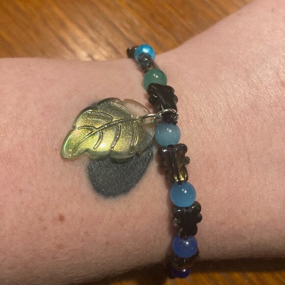 Handmade Gummy Bear and Glass Leaf Bracelet - Picture 1 of 2